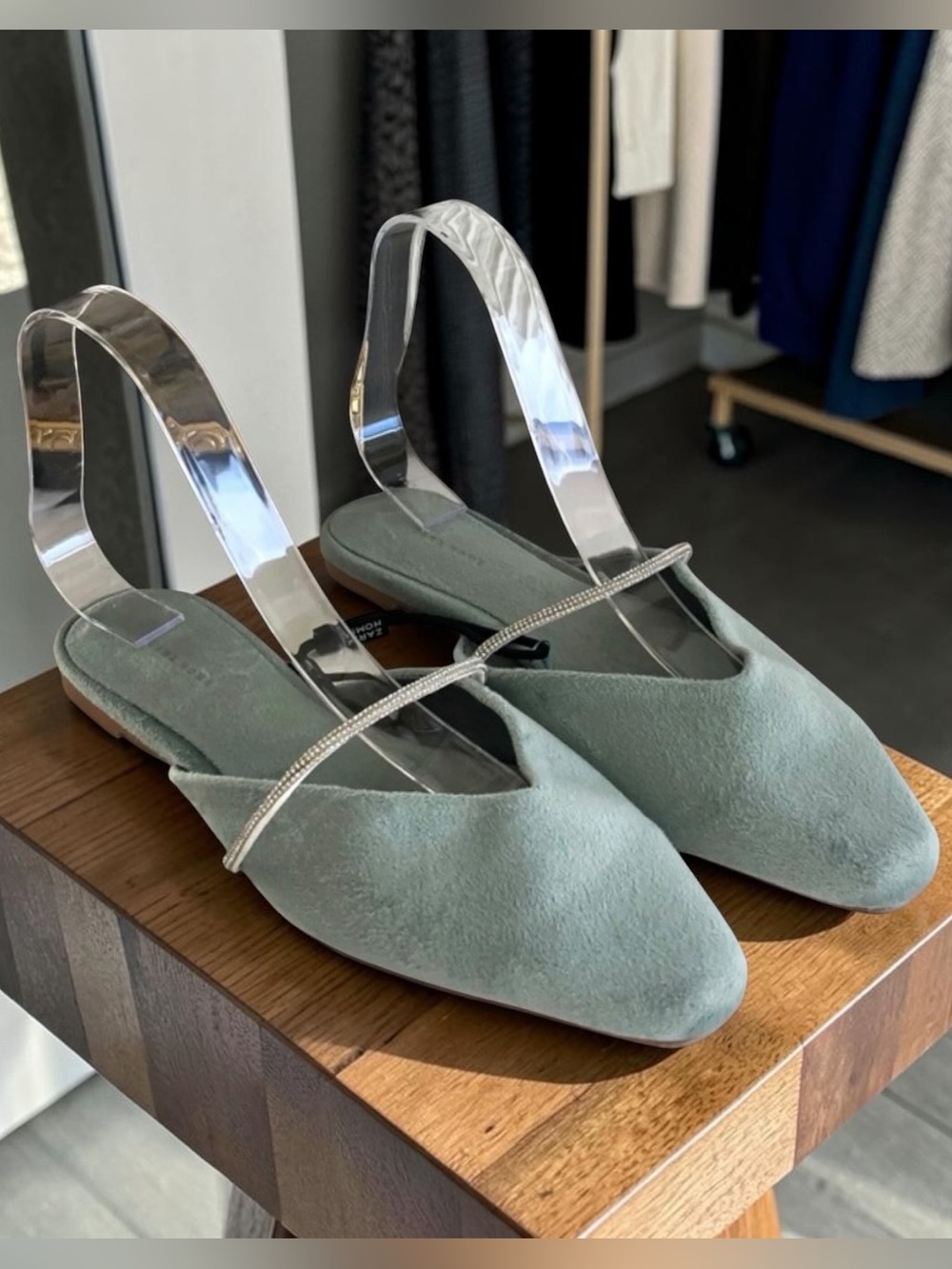 Zara Home Light Blue Green Velvet Mules - Picture 10 of 15
